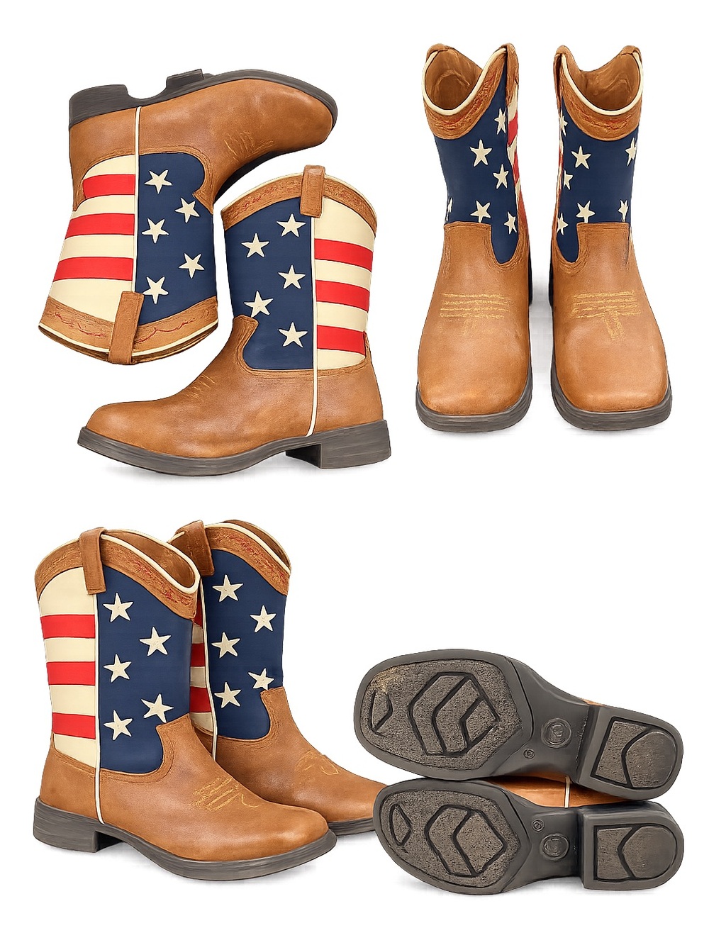 wonder nation Brown Tan Western Boots with American Flag Stars & Stripes